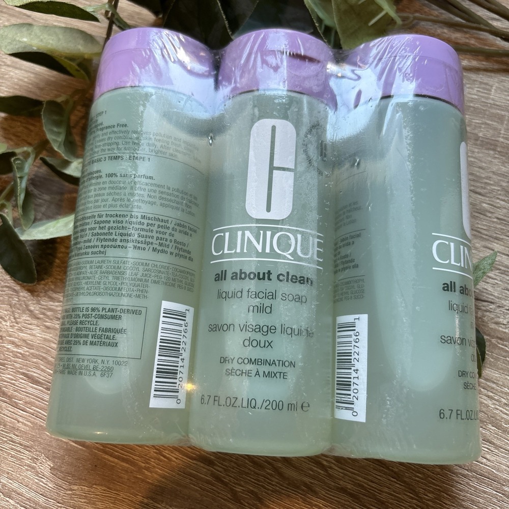 LOT OF 3 Clinique All About Clean Liquid Facial Soap Mild 6.7 oz NEW